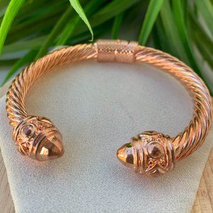 Unisex Stainless Steel Twisted Cable Wire Cuff Bracelet Metallic Rose Gold Color